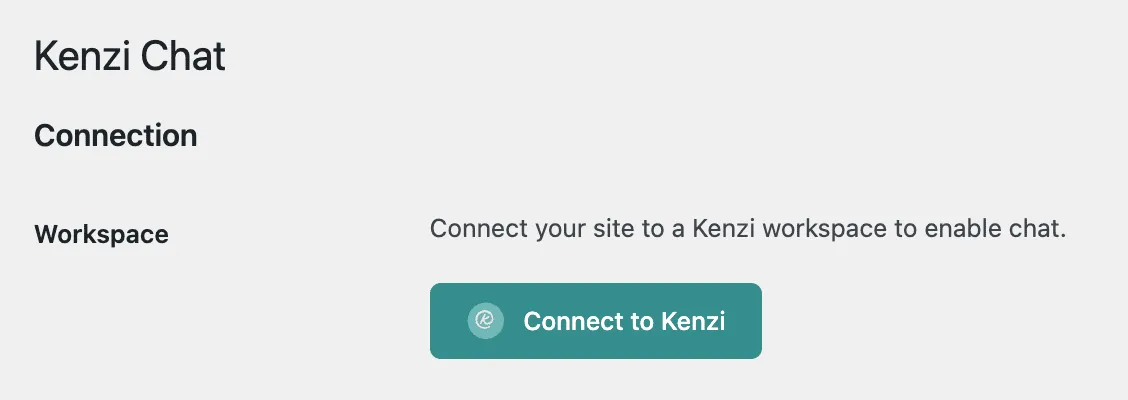 The Kenzi Chat settings page showing the Connect to Kenzi button